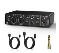 Prterver Interface Audio USB, Interface Audio 2 Entrées 2 Sorties avec Alimentation Fantôme 48 V pour L'Enregistrement, pour Guitariste, Chanteur, Podcaster