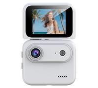 Prterver Mini Caméra de Sport Enregistrement 4K Ultra Haute Définition Vlog Enregistreur avec Écran Flip Intégré, Fonctionnalité Anti-Vibration, Objectif Grand Angle de 143°, Design Portable Blanc