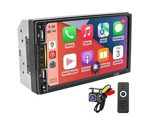 Prterver StéRéO de Voiture Double DIN avec CarPlay, Radio à éCran Tactile de 7 Pouces Bluetooth et RéCepteur Audio Mirror-Link pour TéLéPhone avec CaméRa de Recul