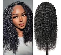 Prtyopp Perruque en cheveux humains bouclés sans colle, sans perte, perruque ondulée en U, pour femme avec clip intégral, densité 180 %, couleur naturelle