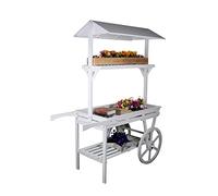PRUJOY Grand Chariot de Fleurs à 3 Niveaux, Support de Pot de Fleur de jardinière en Bois Massif, Support de Plante de Chariot de Chariot, Support d'affichage décoration de Jardin (White)
