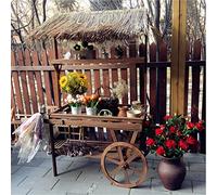 PRUJOY Grand Chariot de Fleurs à 3 Niveaux, Support de Pot de Fleur de jardinière en Bois Massif, Support de Plante de Chariot de Chariot, Support d'affichage décoration de Jardin (Wood)