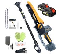 Prunarbo 2 en 1 Tronçonneuse sur Batterie avec Perche, 2×4.0Ah Batteries, 18V 800W Brushless Moteur, Coupe Branche Télescopique 1.3-2.5 m, Compatible avec les batteries Makita 18V (PR-E8-Set)