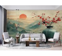 Prune Rouge Papier Peint 300 x 210 cm 3D Peinture à L'encre Chinoise Tableau mural Murale Intissé Imperméable pour Chambre Salon Restaurant Personnalisé Décoration Personnalisé Décoration Murale A-111