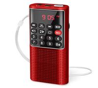 PRUNUS J-328 Mini radio FM portable de poche MP3 Walkman radio avec enregistreur, clé de verrouillage, lecteur de carte SD, fonctionne à piles rechargeables (pas AM) Rouge
