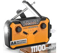 PRUNUS J-369 Radio météo d'urgence 11100 mWh, piles AA/manivelle/solaire/chargement USB, NOAA/AM/FM, lampe de poche LED et lampe de lecture, alarme SOS et lampe de poche