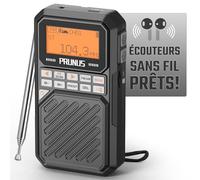 PRUNUS J-525 AM/FM Petite Radio Portable Compatible avec des Écouteurs Bluetooth, Mini Radio Portable Rechargeable avec Batterie Rechargeable de 2500 mAh, Minuterie de Sommeil, MP3/TF