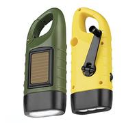 prunus lampe de Poche LED d’Urgence, 2 Pièces Lampe Torche Solaire Rechargeable, Lampes de Poche Dynamo avec Mousqueton, Mini Lampe Torche avec Manivelle et Panneau Solaire pour l’Extérieur/Camping