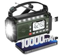PRUNUS NOAA 924 Radio solaire à manivelle 10 000 mAh, alimentée par batterie et chargement USB, radio météo AM/FM/SW, lampe de poche et lampe de lecture, alarme SOS, boussole pour camping 924