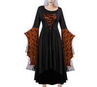 Pruojhw Costume d'Halloween, gothique pour femme, pour Halloween, style Renaissance avec imprimé crâne, pour théâtre, défi, cosplay, événement