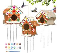Pruojhw Kit de construction de maison d'oiseaux de Noël pour la décoration de la maison, nichoirs inachevés pour le bricolage, maison de bricolage de Noël avec 12 couleurs, 2 pinceaux, 2 cordes, 3