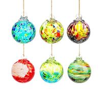 Pruojhw Lot de 6 boules en verre soufflé à la main - Boules en verre soufflé à la bouche - Décoration de Noël à suspendre pour la maison, l'extérieur, la fenêtre, la terrasse, le jardin