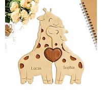 Pruojhw Puzzles Animaux | Figurines de Collection en Bois Fait Main - Puzzle de la Famille Girafe avec Nom,pour Adultes Décoration Intérieure Salon Bureau