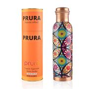 PRURA Bouteille d'eau en cuivre pur imprimé - Bouteille ayurvédique anti-fuite en cuivre pour le sport, la gym, l'extérieur, le yoga, les bienfaits pour la santé
