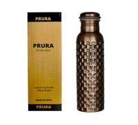 PRURA Bouteille d'eau en cuivre pur motif briques noires pour boire, voyage, gym, bureau, randonnée, extérieur, ayurvédique, anti-fuite