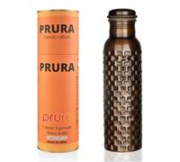 PRURA Gourde en cuivre pur de conception Black Bricks pour boire - Gourde d’eau de voyage pour le gym, le bureau, la randonnée, l’extérieur - Bouteille ayurvédique sans joint, anti-fuite
