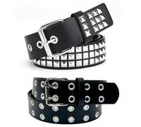 PRVCFZ Lot de 2 ceintures cloutées de 110 cm avec clous carrés, ceinture Emo pour accessoires punk et gothique, rivets vintage Rock Punk Ceinture Y2K pour homme et femme, ceinture d'Halloween pour