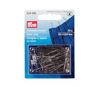 Prym 024293 Épingles à piquer, 0,60 x 30mm, argenté, 20g, Carte avec boîte