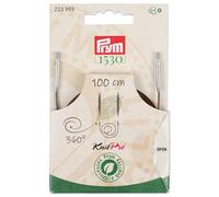 Prym 223993 - Corde en plastique naturel et accessoires - Pivotant à 360° - 100 cm - Corde interchangeable pour aiguilles à tricoter circulaires et crochets tunisiens - Marron
