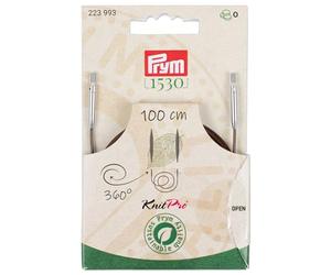 Prym 223993 - Corde en plastique naturel et accessoires - Pivotant à 360° - 100 cm - Corde interchangeable pour aiguilles à tricoter circulaires et crochets tunisiens - Marron