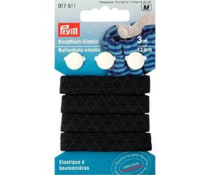 Prym 3 m x 12 mm Boutonnière élastique avec 3 boutons, noir