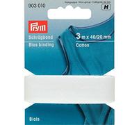 Prym 903010 Biais - Coton, 40/20mm, Blanc, 3m, 100% CO, White, 20 mm Falzung: 40/20 mm