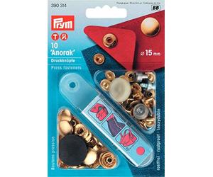 Prym Anorak Lot de 10 Attaches De Presse Anti-Coudre, Taille 15 mm, Or