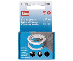 Prym argenté, 542542 Œillets avec rondelles, 11 mm, Rouge, utilisables avec l'outil Vario Creative Tool, Set de 20 Pièces
