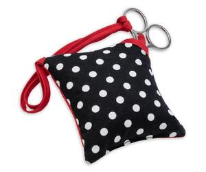Prym Black & White Polka Dot Fabric with Red Trim Pin Cushion with Needlework Scissors, Polyester, 9.5x10x4 cm