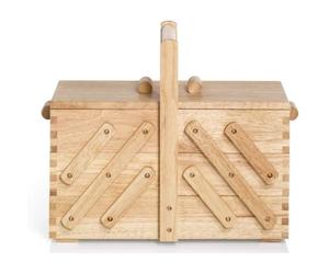PRYM boîte à couture accordéon M en bois clair/blanc - 3 niveaux, compartiments modulables