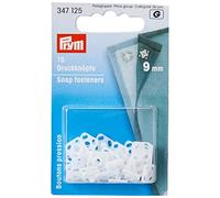 Prym Fermetures À Pression Carrées en Plastique À Coudre 15 Pièces, Diamètre 9 mm, Blanc
