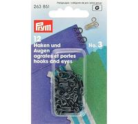 Prym Laiton No.3 Crochets Et Yeux 12 Pièces, Taille 18 mm, Noir
