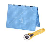 Prym Lot de 2 tapis de découpe pliables 30 x 45 cm en bleu/blanc et cutter rotatif Maxi Easy 45 mm - Idéal pour couper avec précision le tissu, le papier et les projets de bricolage