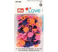 Prym Lot de 30 boutons-pression ronds en plastique de couleur orange, rose et violet
