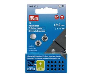 Prym Vario Creative Tool 403172 Lot de 12 rivets creux, Ø 9 mm/6-9 mm, en laiton argenté, pour Vario Creative Tool
