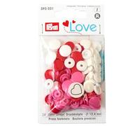 PrymLove Heart Shape Non-Sew ColorSnaps 12.4mm Snap Fasteners by Prym Love-Assorted Pack of Red, White and Bright Pink (30pc), 12 x 7 x 2 cm