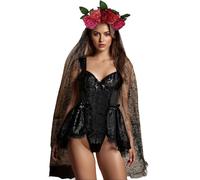 Prytgnsor Costume de jour des morts pour femme - Corset sans manches avec voile et fleur - Bandeau d'Halloween - Dia De Los Muertos, A-1, X00