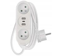 Przedłużacz listwowy biały 2 gniazda + 2xUSB A + USB C 2m