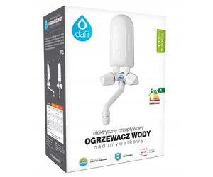 Przepływowy ogrzewacz wody 3,7 kW nadumywalkowy z białą baterią