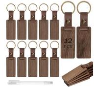PRZRAO 12 Pièces Porte clés Vierges en Bois avec Boucle en Métal Porte Clef Bois avec Stylo de Menuisier pour Gravure Laser Bricolage Divers Porte Clés Personnalisés
