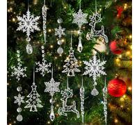 PRZRAO 16 Pièces Acrylique Decoration Sapin Noel Flocon de Neige Stalactites Noel Décoration Noel Sapin Décoration d'hiver DIY Decoration Sapin de Noel pour Fête de Noël