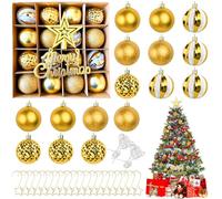 PRZRAO 16 Pièces Boules de Noël Plastique 6 CM Boule de Noel Or avec Crochets Décorations de Noël pour Décoration de Noël Intérieure et Extérieure