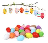 PRZRAO 24 Pièces Oeufs de Pâques Décoration, Oeufs de Pâques Colorés Décorations Peintes Bricolage Artisanat Ornements Suspendus, Oeufs en Plastique avec Corde Décoration de Pâques
