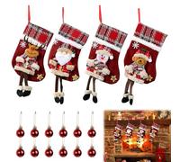 PRZRAO 4 Pièces 33 x 15 cm Chaussettes de Noel Chaussettes Noel Cheminée Réutilisables Chaussettes de Noel a Suspendre pour Sapin de Noël, Murs, Escaliers