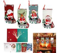 PRZRAO 4 Pièces 33 x 20 cm Chaussettes de Noel avec 4 Carte de Noël Chaussettes Noel Cheminée Réutilisables Chaussettes de Noel a Suspendre pour Sapin de Noël, Murs, Escaliers