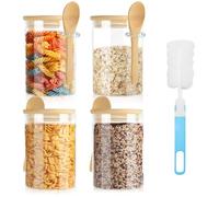 PRZRAO 4 Pièces Bocaux en Verre, 550ML Pot à Epices en Verre avec Cuillere, Bocaux Epices avec Cuillère, Pots De Céréales Hermétique, Pot Verre Hermetique Pour Grains De Café, Sucre, Herbes Et Épices