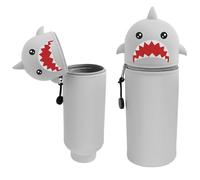 PRZRAO Trousse Silicone 2 en 1, Requin, Vert, Fermeture Éclair, Grande Capacité, Pochette de Stylo, Accessoire de Bureau