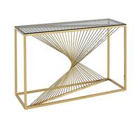 PS Global Lori Console Table & End Table 8mm Smoke Blue Tempered Glass Golden Stainless Steel (Console Table)