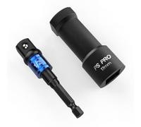 PS PRO Jeu de douilles de 17 mm pour écrou de canal M10 avec douille d'entraînement de 1,3 cm et adaptateur de perceuse à percussion, oxyde noir
