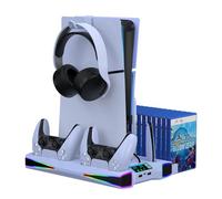 PS5/PS5 Support fin et station de refroidissement avec station de charge LED pour console Playstation 5, chargeur rapide 2H pour manette PS5, accessoires PS5 avec 3 niveaux de ventilateur de